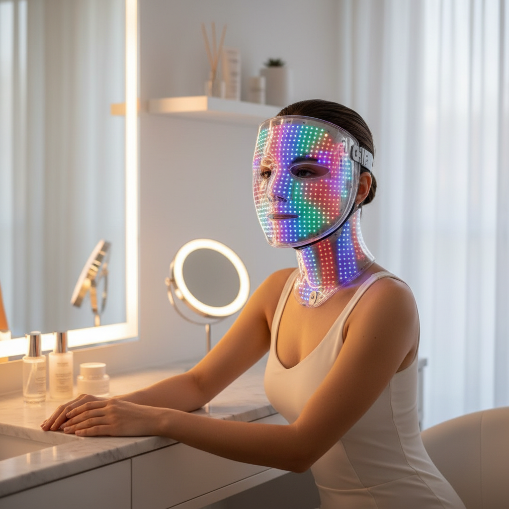 7 Colors LED Face & Neck Mask In-Use