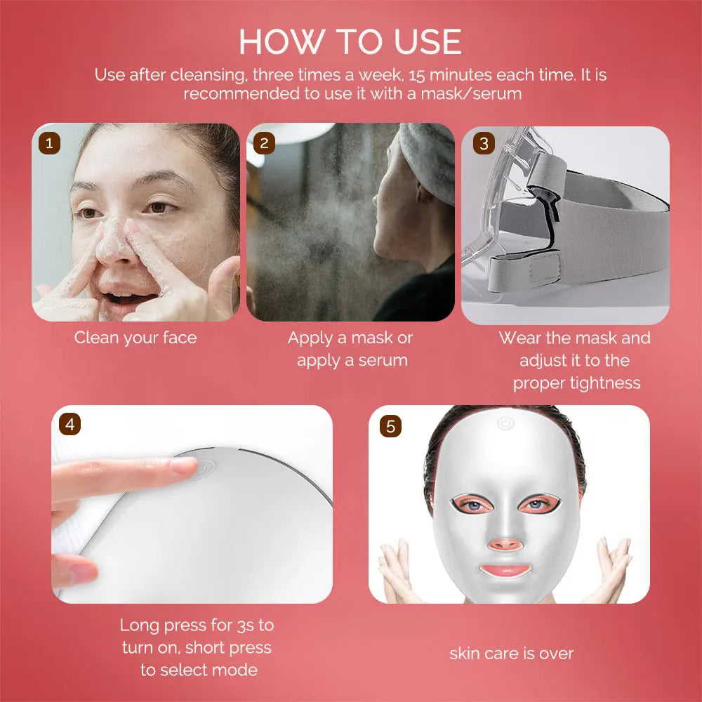 Wireless 7 Colors LED Face & Neck Skin Tighten Rejuvenation Facial Neck Mask