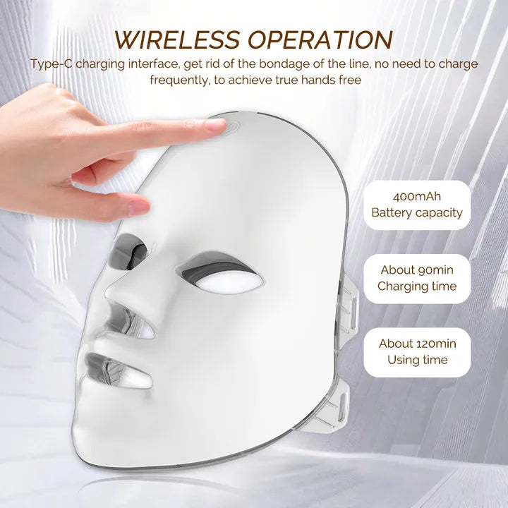 Wireless 7 Colors LED Face & Neck Skin Tighten Rejuvenation Facial Neck Mask