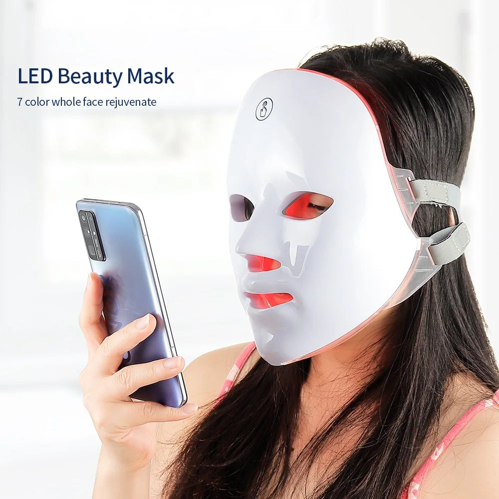 Wireless 7 Colors LED Face & Neck Skin Tighten Rejuvenation Facial Neck Mask