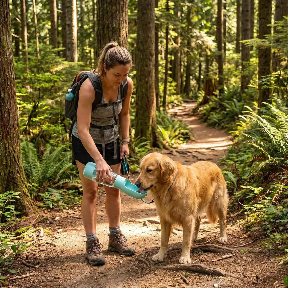 3-in-1 Portable Dog Water Bottle with Collapsible Food & Water Bowl